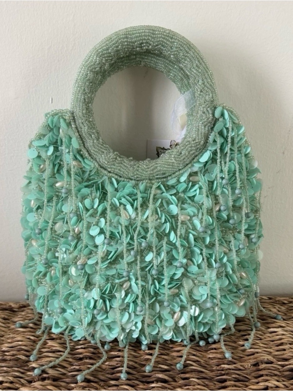 NWT Viral Turquoise Sequin Beaded Fringe Handbag
